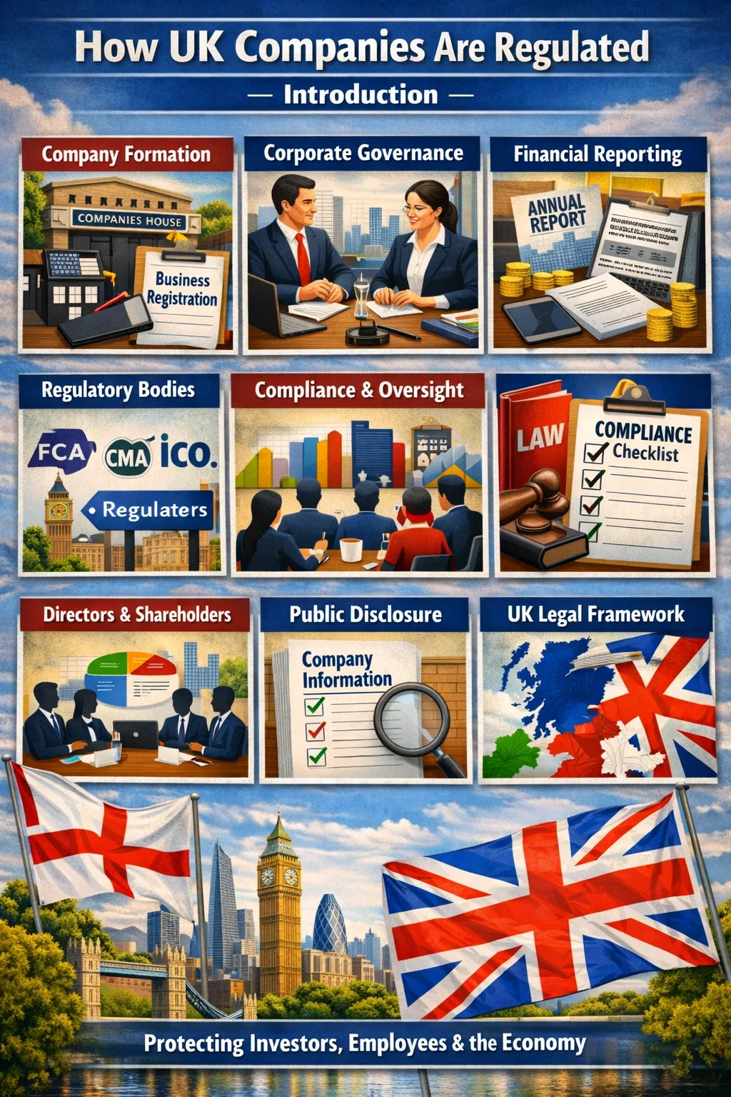 Illustration showing regulation and compliance for companies operating in the United Kingdom