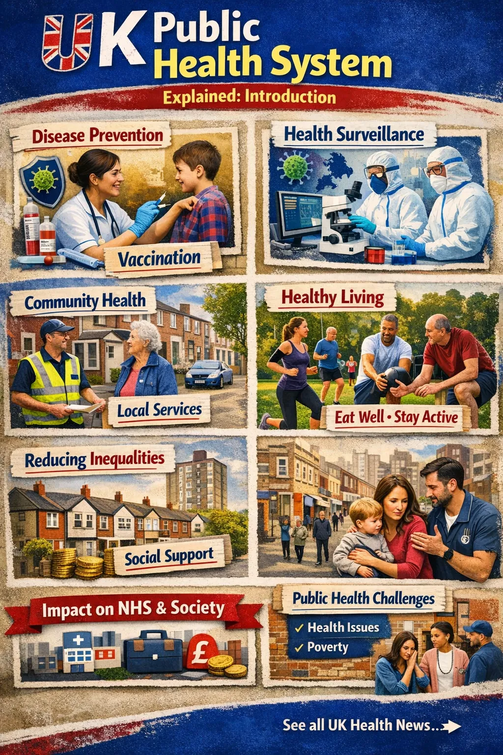 Illustration showing public health programmes and community health services in the UK
