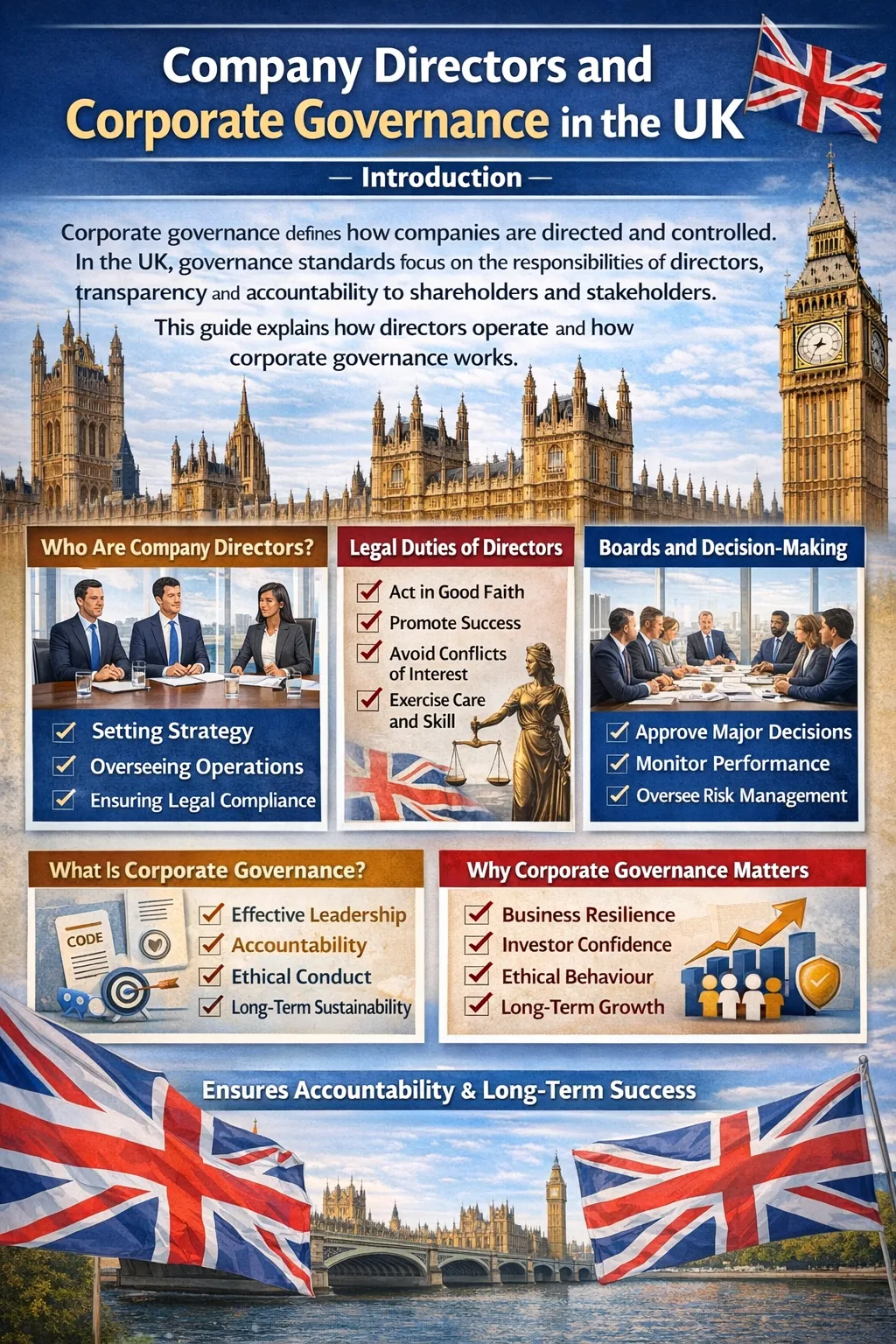 Illustration showing a UK company board and corporate governance structure