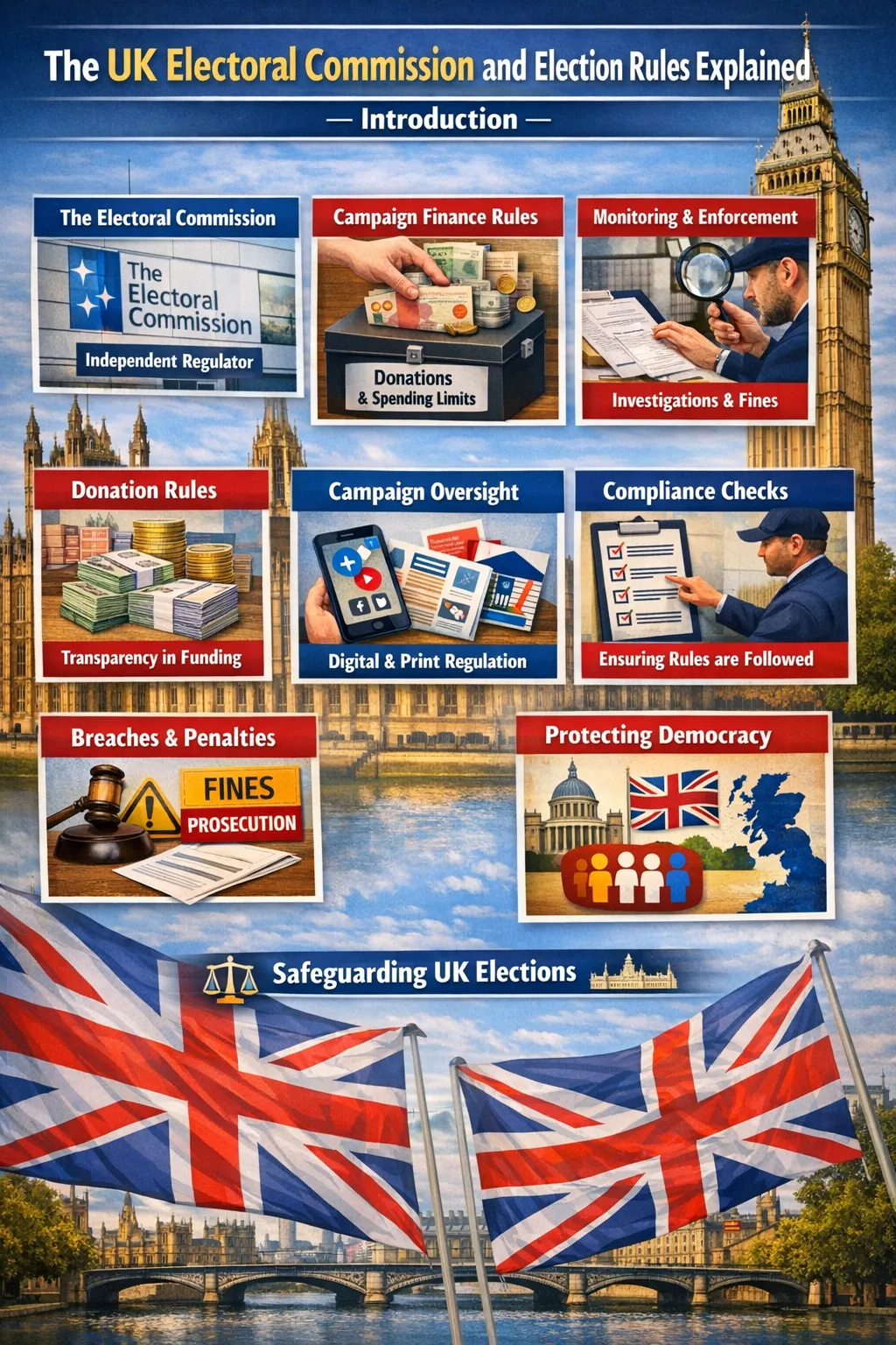Illustration showing election regulation and oversight in the United Kingdom