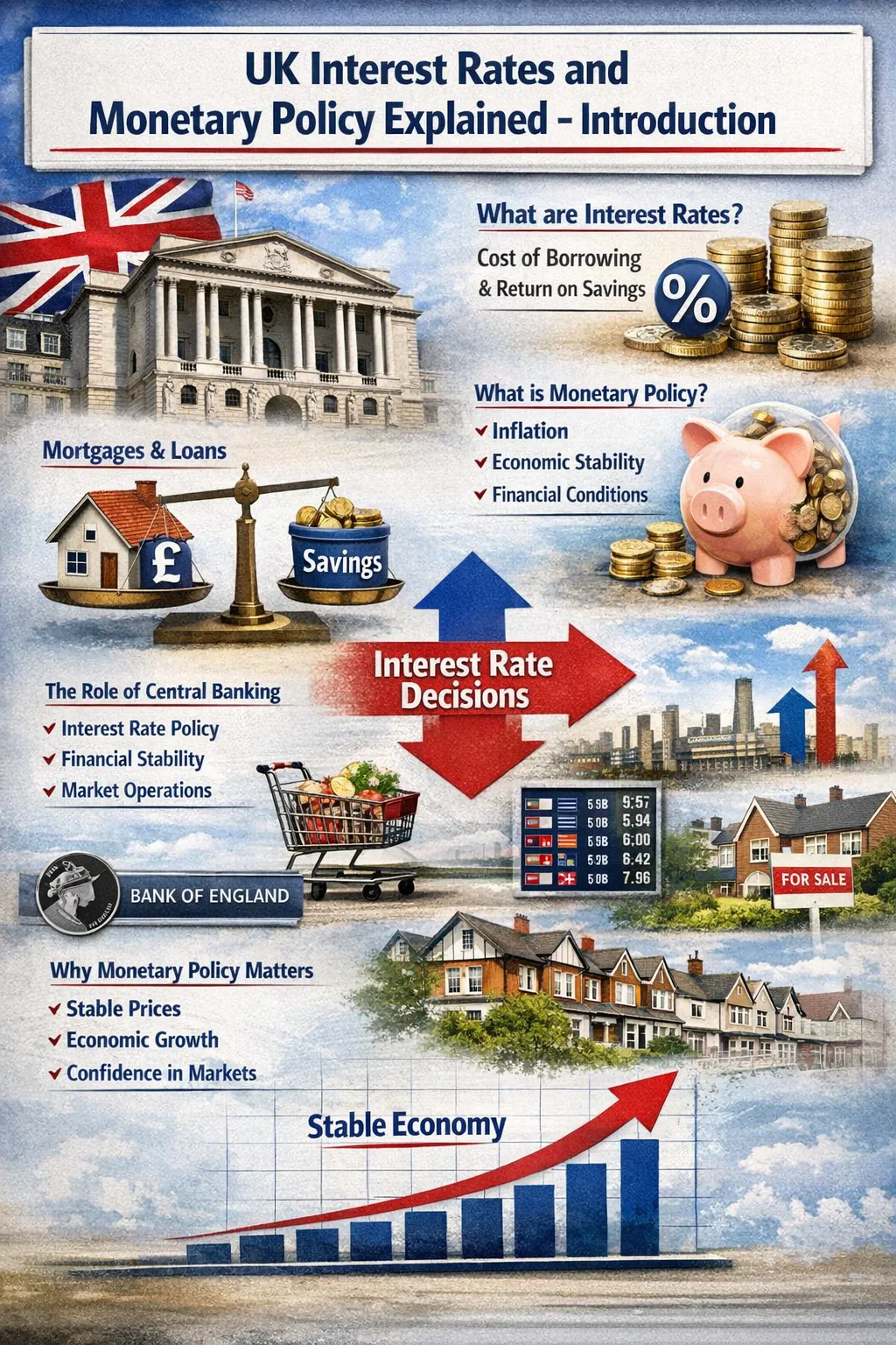 Illustration showing monetary policy and interest rate decisions in the UK