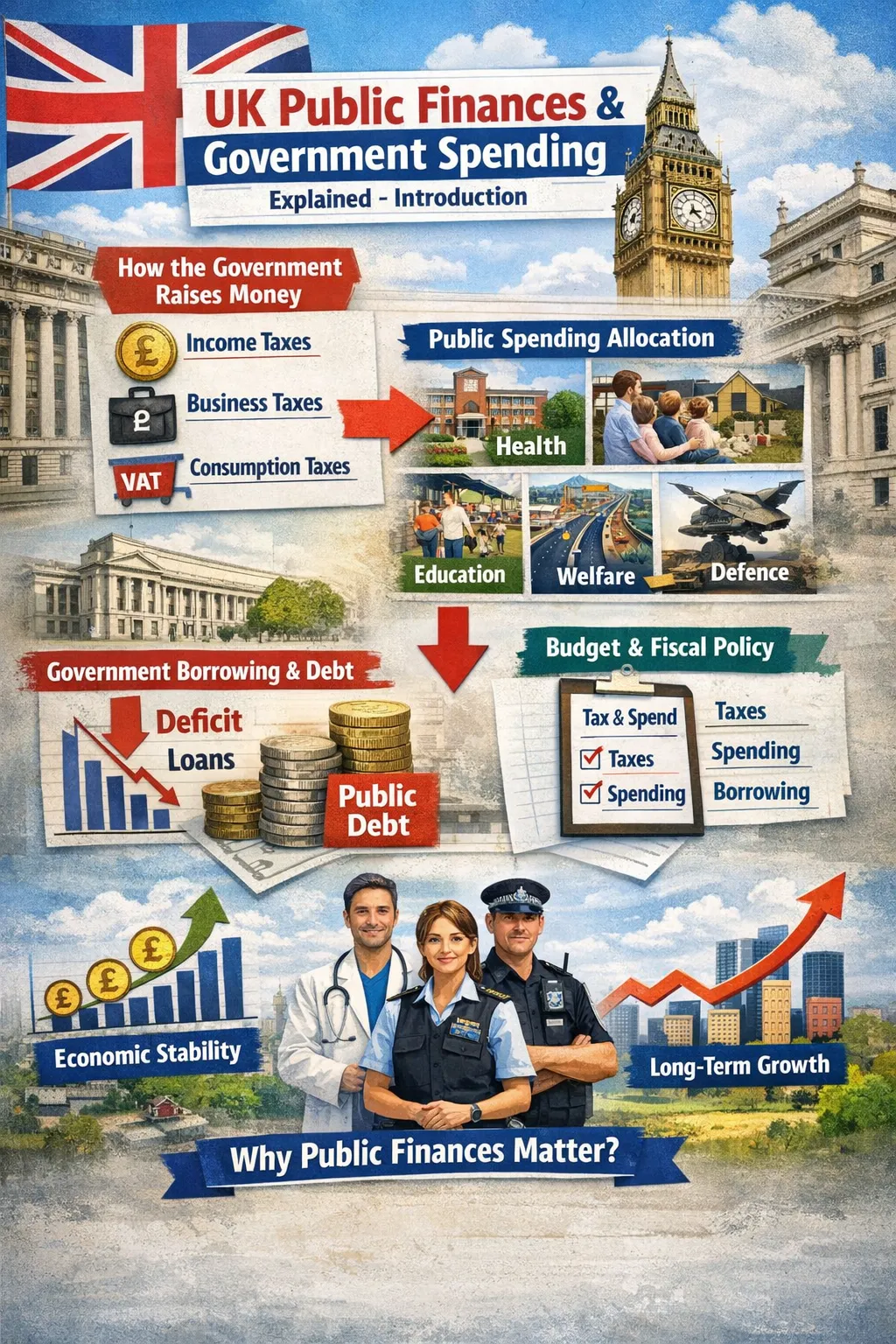 Illustration showing UK government spending and public finance structure