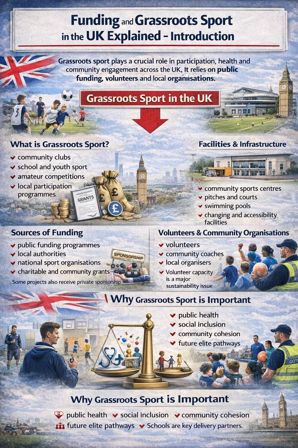 Illustration showing community and grassroots sports activities in the UK