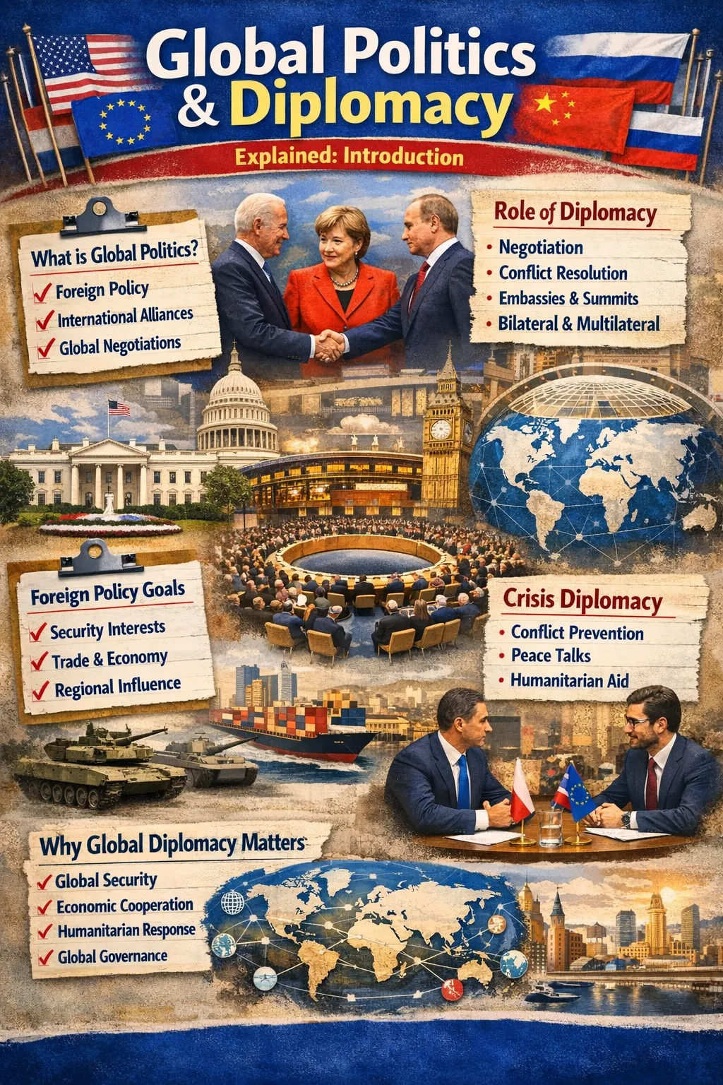 Illustration showing international diplomacy and relations between countries