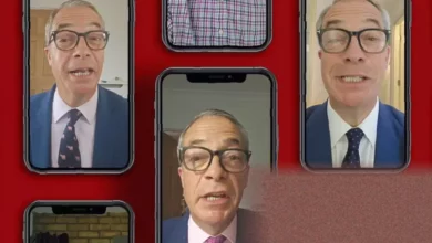 Nigel Farage speaking directly to camera in a Cameo video recording.