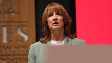 Chancellor Rachel Reeves at a lectern delivering a statement on the economy.