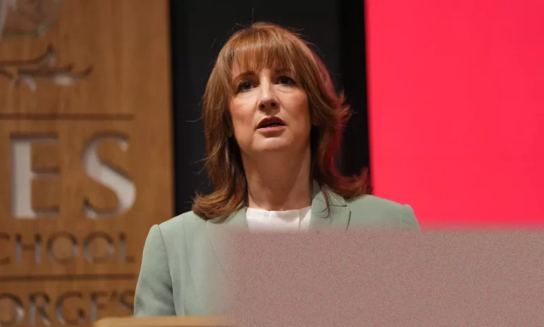 Chancellor Rachel Reeves at a lectern delivering a statement on the economy.