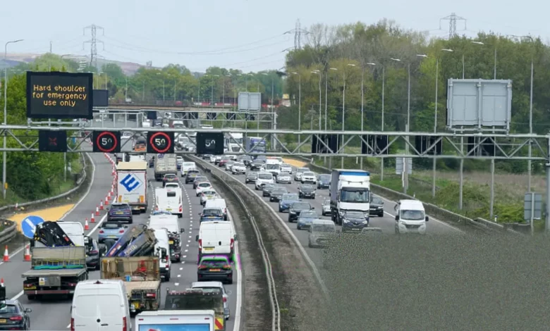 Heavy traffic on a UK motorway during the Easter holiday period.