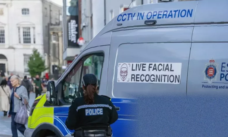 A marked Essex Police van equipped with a facial recognition camera.