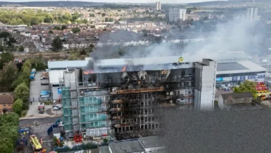 Demolished site of a fire-damaged residential tower block in Dagenham.