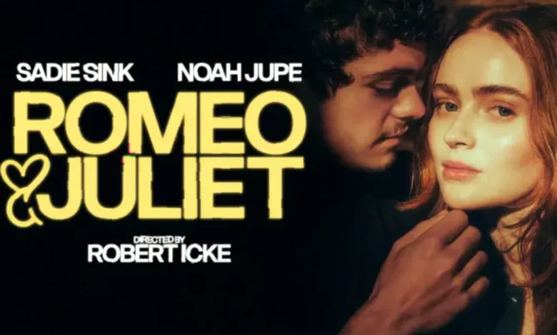 Sadie Sink and Noah Jupe as Juliet and Romeo on stage.