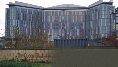 Exterior view of the Queen Elizabeth University Hospital in Glasgow.
