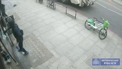 A blue Ford Fiesta used to ram a shop door on Sloane Street.
