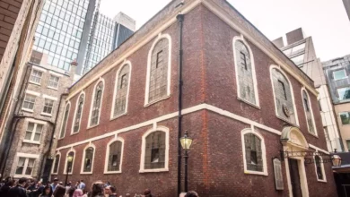 The historic facade of Bevis Marks Synagogue, Britain's oldest synagogue.