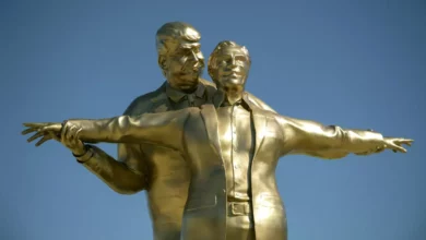 New bronze monument depicts Trump and Epstein in Titanic pose
