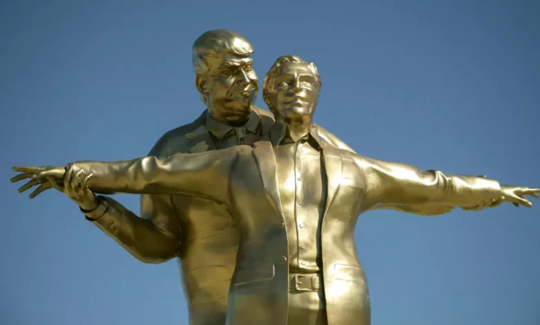 New bronze monument depicts Trump and Epstein in Titanic pose