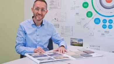 Neil Hardy speaking at his promotion to director at GT3 Architects.