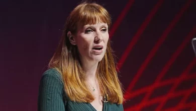 Angela Rayner delivers a speech to a left-wing political audience.