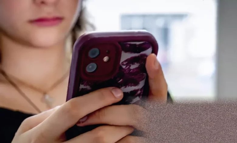 A smartphone screen displaying social media posts promoting medical tests.
