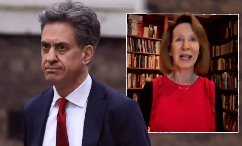 Shadow Energy Secretary Ed Miliband discussing energy policy in a television studio.
