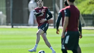 Arsenal players training at the club's London Colney base.
