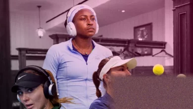 Tennis players in a brightly lit locker room preparing for matches