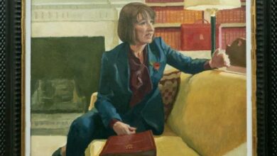 Oil painting of a Chancellor in the 11 Downing Street study.