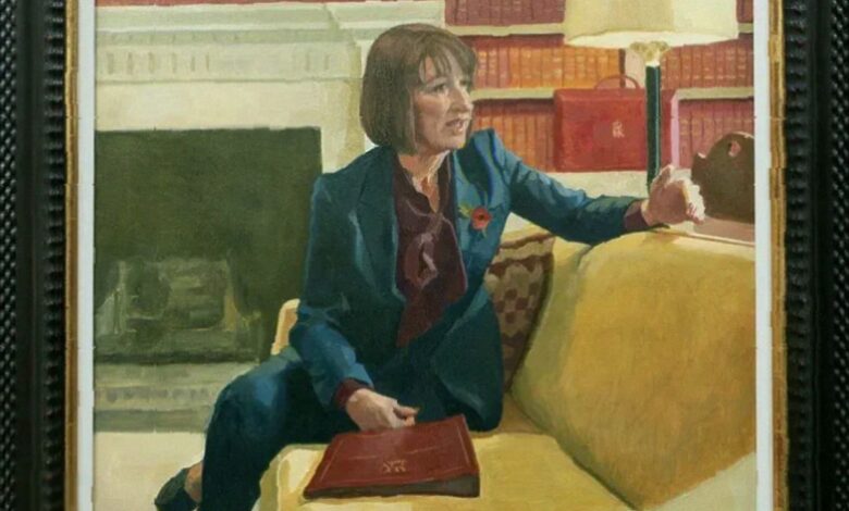 Oil painting of a Chancellor in the 11 Downing Street study.