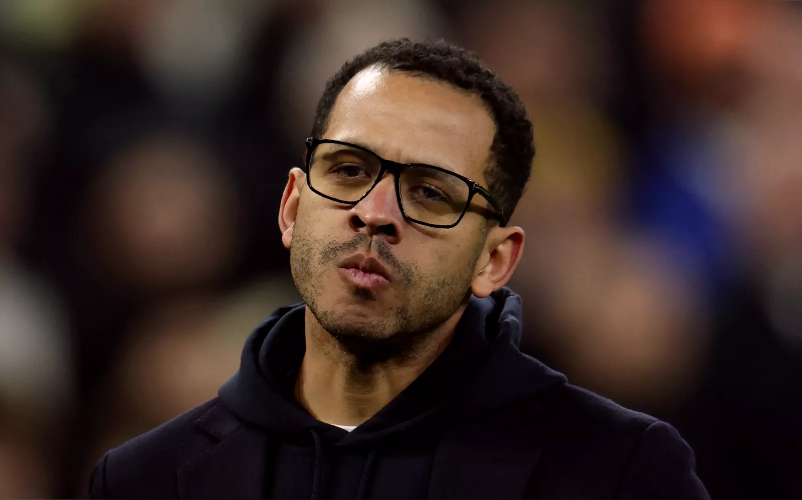Liam Rosenior speaking to reporters in a post-match press conference
