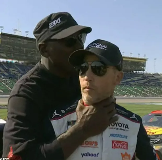 Celebrations for 23XI Racing's victory at Kansas Speedway in 2026.