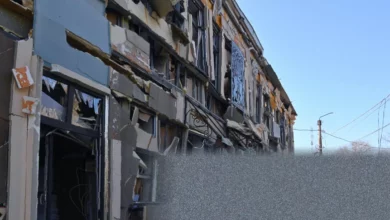 Odesa city centre showing damage from overnight Russian drone attacks on residential buildings