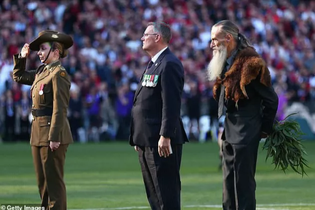 Wurundjeri Elder Uncle Colin Hunter Jr. addressing the AFL crowd from the MCG field
