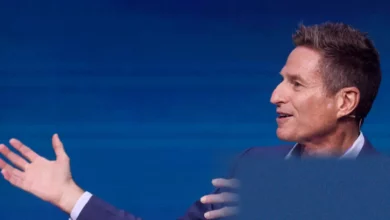 Lockheed Martin CEO speaks during an earnings call with investors
