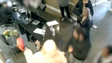 CCTV footage of a hotel reception area after an incident of vandalism.