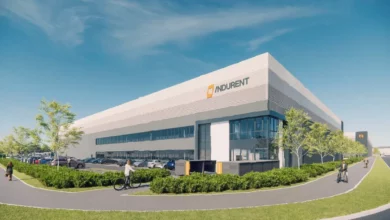 Exterior of a large former steelworks industrial facility in South Wales.