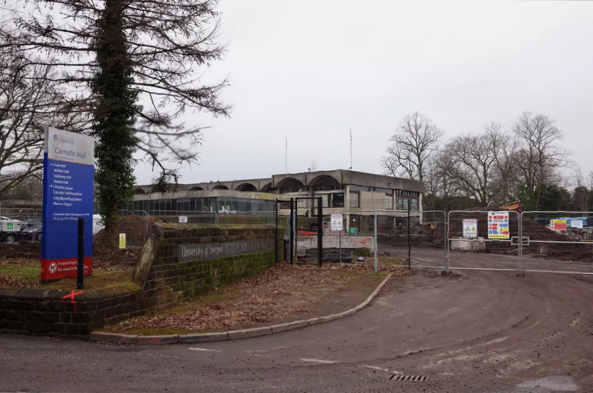 Demolition machinery working on the site of the former Carnatic Halls student accommodation complex