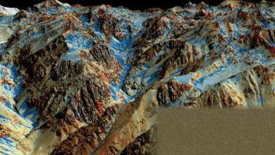 Aerial view of a Lidar-equipped aircraft flying over the Sierra Nevada mountain range.