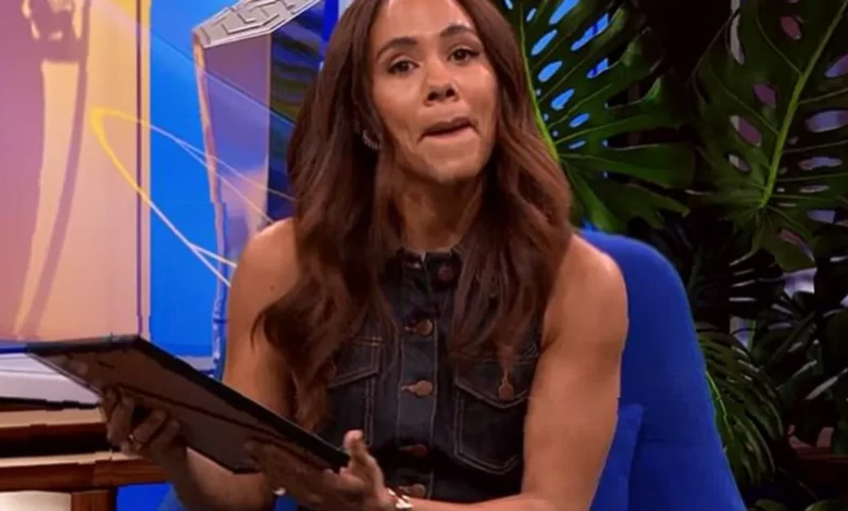Alex Scott wiping away tears during the final Football Focus broadcast on BBC One