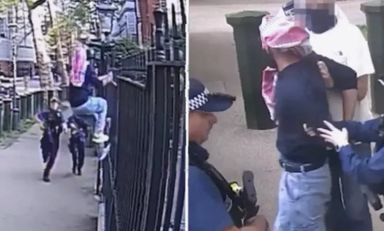 Police bodycam footage shows officers tackling a man outside the Israeli embassy in Kensington