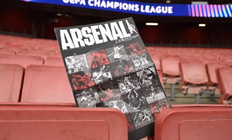Arsenal players celebrate on the pitch at the Emirates Stadium after reaching the Champions League final