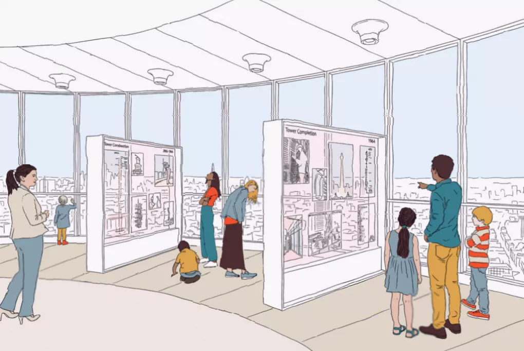 The tower's base showing plans for a new public square and retail spaces