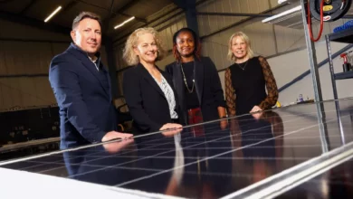 Solar panels on the roof of a commercial building in Newcastle