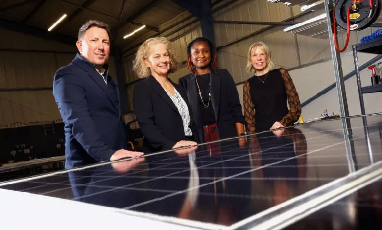 Solar panels on the roof of a commercial building in Newcastle