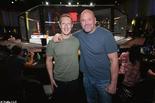 Mark Zuckerberg and Dana White seated together at a Meta board meeting