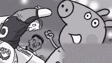 A David Squires cartoon strip with a surprise Premier League cameo
