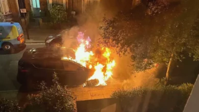 Burnt-out Toyota Rav4 in a Kentish Town street after the arson attack
