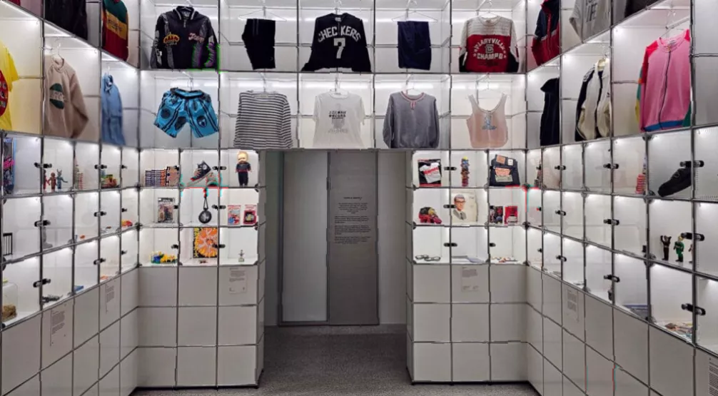 Display of streetwear designs and camouflage patterns from Nigo's BAPE archive