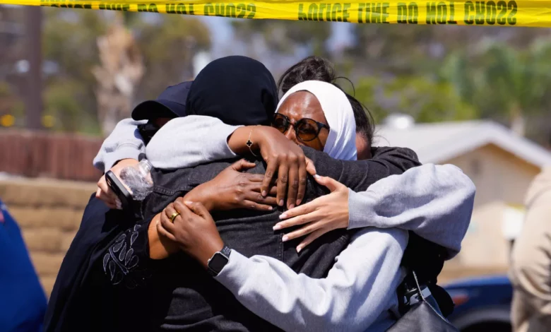 Police vehicles surrounding a mosque in San Diego after a fatal shooting attack