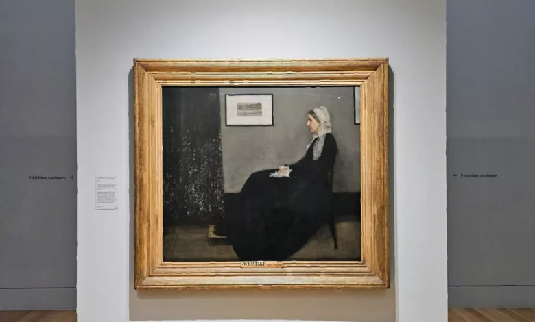 Gallery view of a large-scale Whistler painting on display at Tate Britain