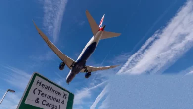 Terminal concourse at Heathrow Airport with fewer passengers than usual